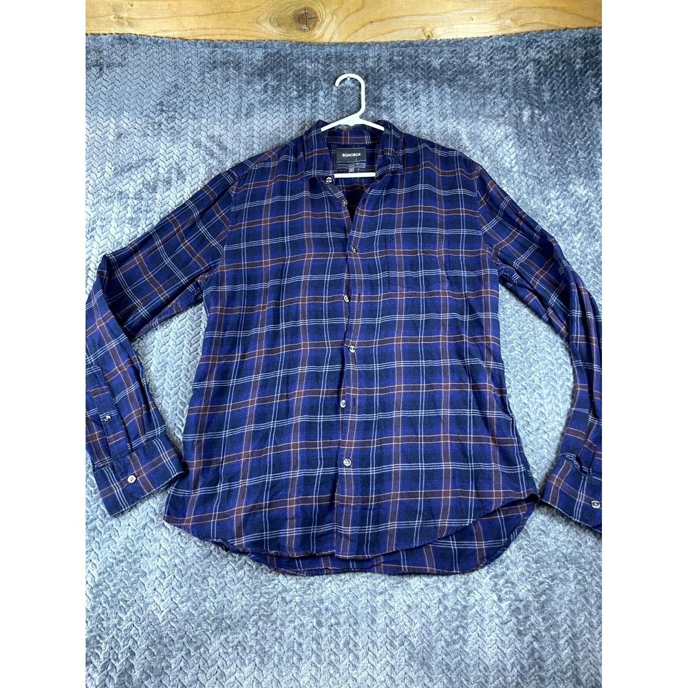 Bonobos Slim Fit Shirt Mens Large Purple Plaid Workwear Long Sleeve Button-Up